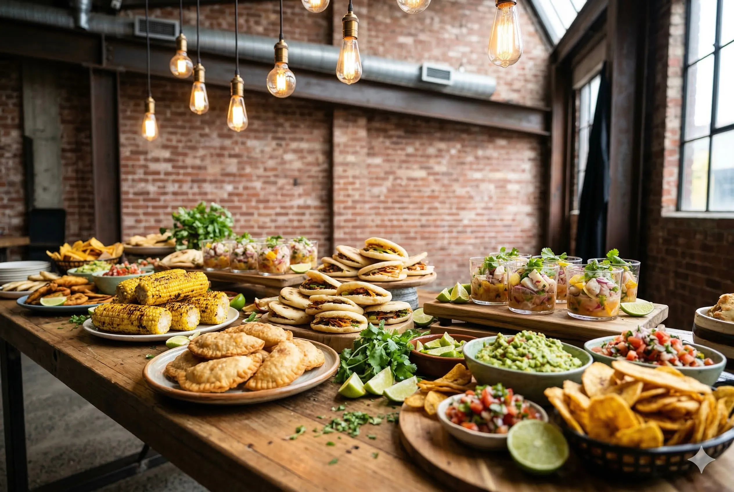 La Charito's Latin American catering spread featuring arepas, empanadas, and naturally gluten-free food for Melbourne events
