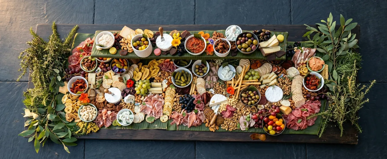 Latin American grazing platter with empanadas, tequenos, queso fresco, chimichurri, and plantain chips in Melbourne
