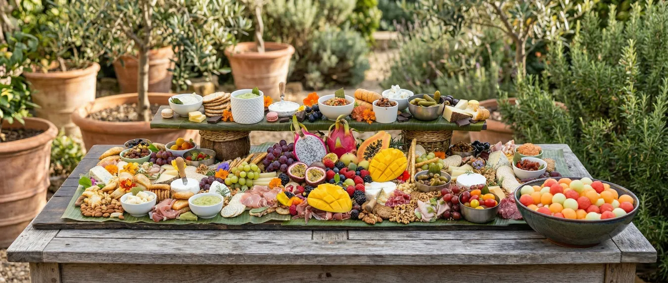 Tropical fruit platter with mango, papaya, passionfruit, dragon fruit, and pineapple for Melbourne events